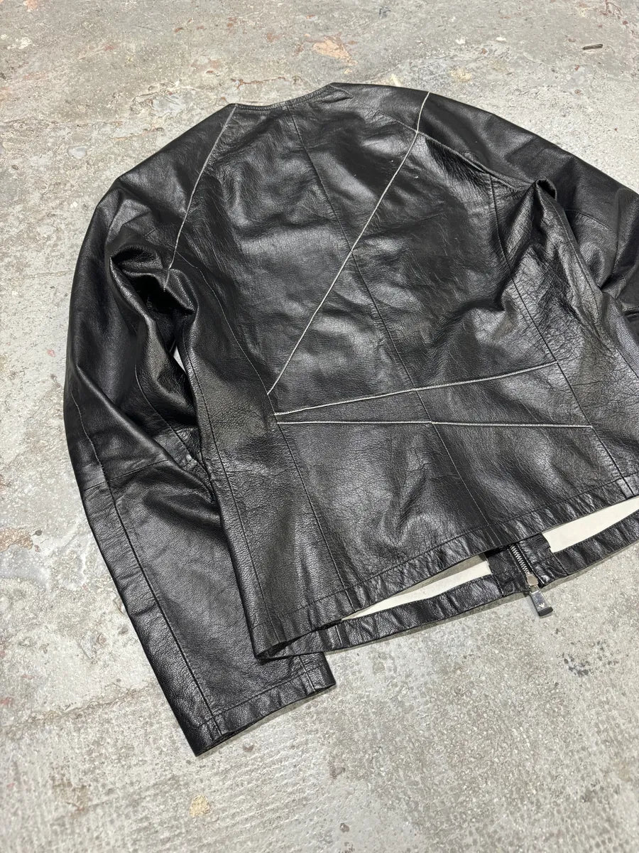 SS2014 Emporio Armani Geometrical Black Leather Jacket VdWthbI 4