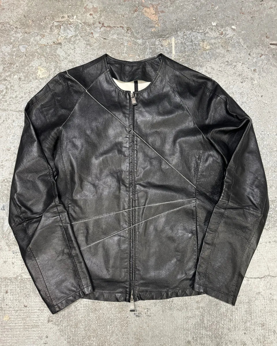 SS2014 Emporio Armani Geometrical Black Leather Jacket VdWthbI 5