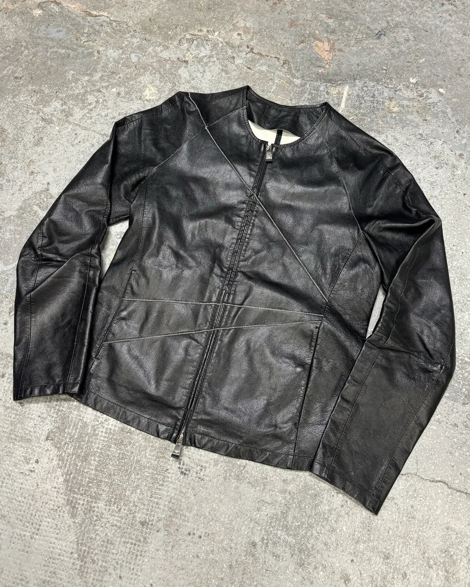 SS2014 Emporio Armani Geometrical Black Leather Jacket VdWthbI 6