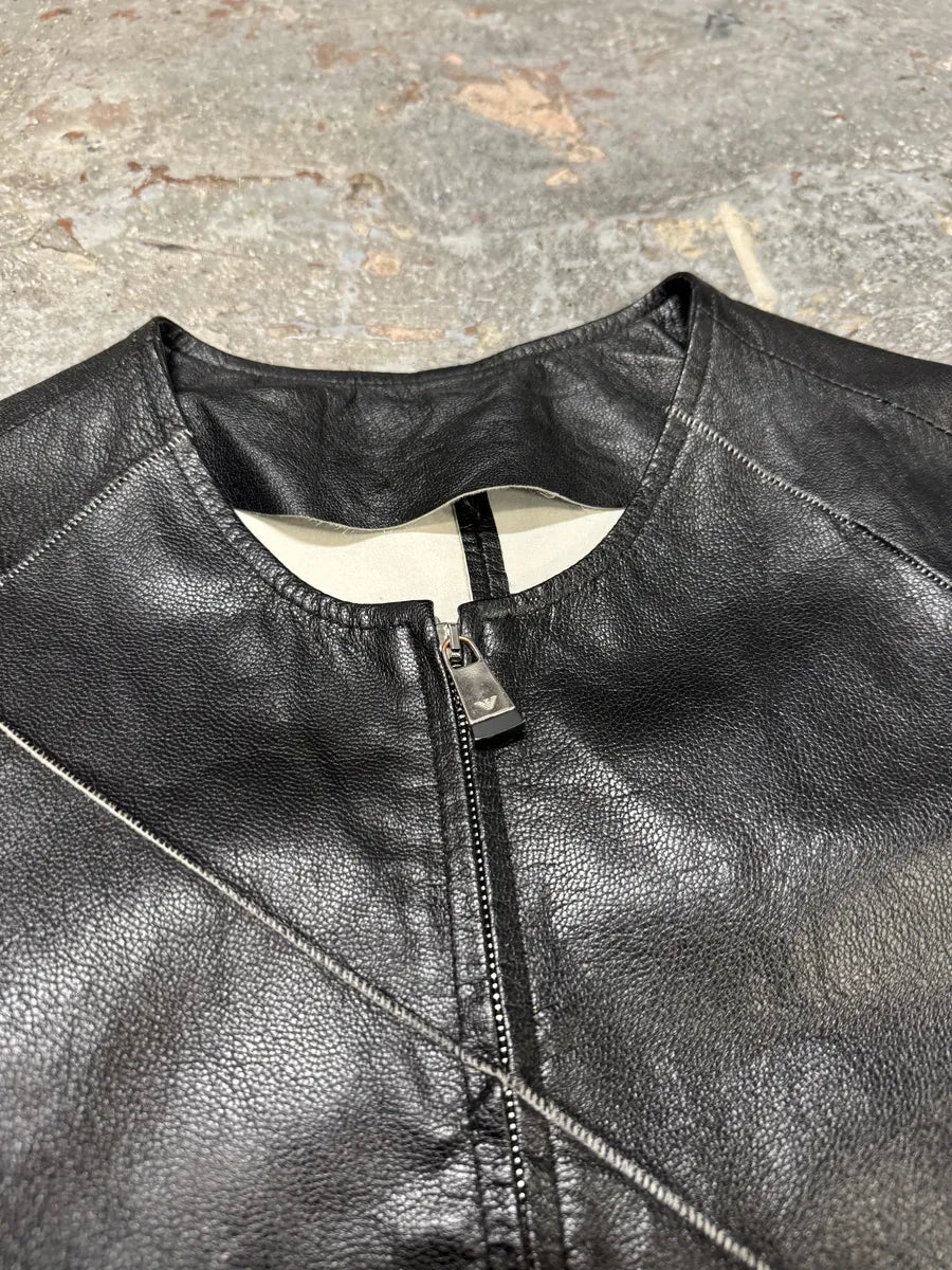 SS2014 Emporio Armani Geometrical Black Leather Jacket VdWthbI 7