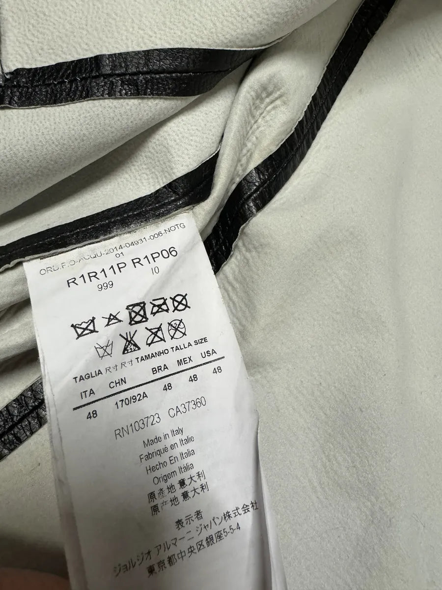 SS2014 Emporio Armani Geometrical Black Leather Jacket VdWthbI 8