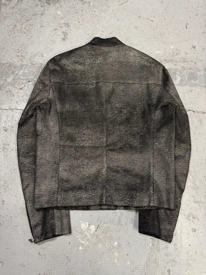 SS2014 Emporio Armani Grey Grained Asymmetrical Biker Leather Jacket EAZNLdT 4