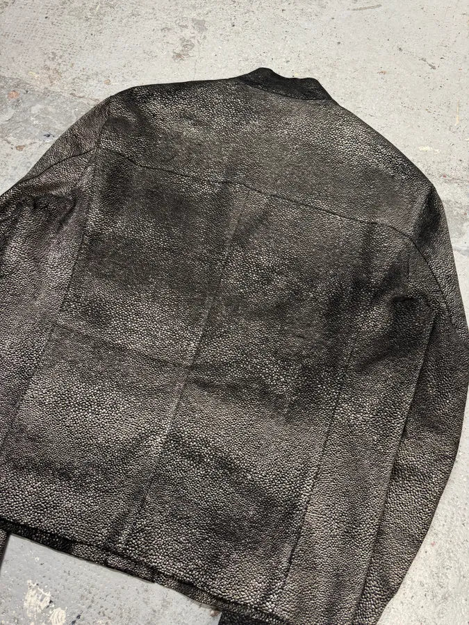 SS2014 Emporio Armani Grey Grained Asymmetrical Biker Leather Jacket EAZNLdT 5