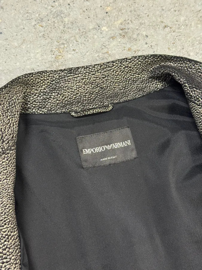 SS2014 Emporio Armani Grey Grained Asymmetrical Biker Leather Jacket EAZNLdT 6