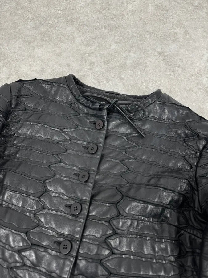 SS2014 Emporio Armani Napoleon Armor Black Leather Cropped Jacket NVhvtHf 4