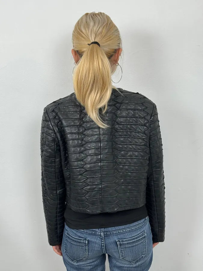 SS2014 Emporio Armani Napoleon Armor Black Leather Cropped Jacket NVhvtHf 1