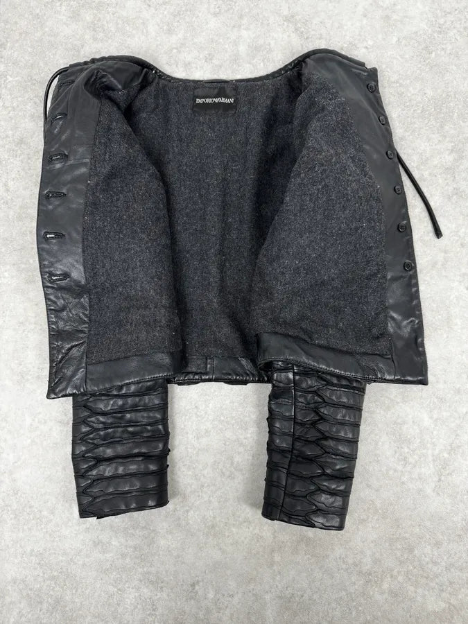 SS2014 Emporio Armani Napoleon Armor Black Leather Cropped Jacket NVhvtHf 6