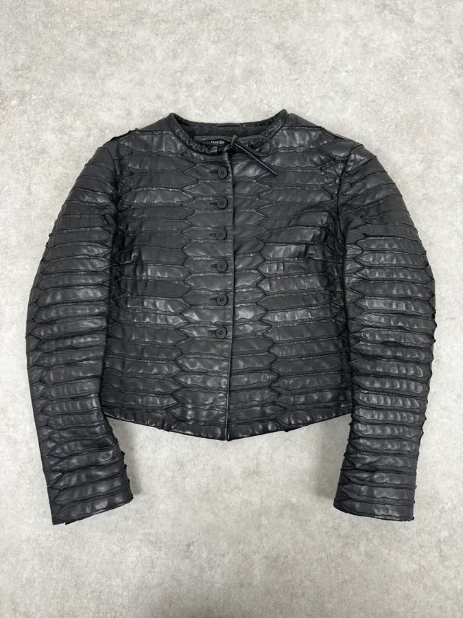 SS2014 Emporio Armani Napoleon Armor Black Leather Cropped Jacket NVhvtHf 2