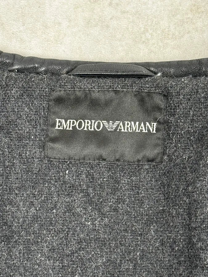 SS2014 Emporio Armani Napoleon Armor Black Leather Cropped Jacket NVhvtHf 9