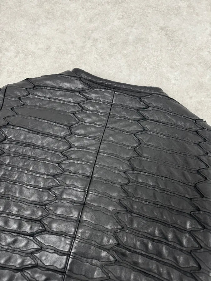 SS2014 Emporio Armani Napoleon Armor Black Leather Cropped Jacket NVhvtHf 5