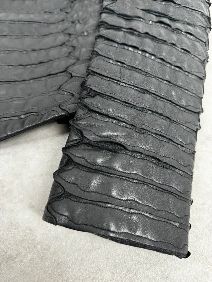 SS2014 Emporio Armani Napoleon Armor Black Leather Cropped Jacket NVhvtHf 7