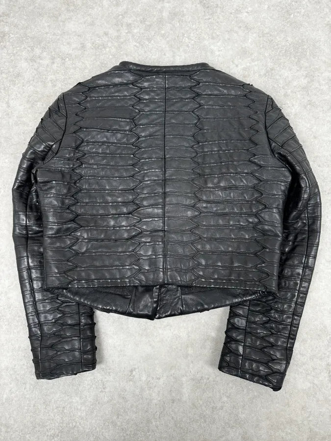 SS2014 Emporio Armani Napoleon Armor Black Leather Cropped Jacket NVhvtHf 3