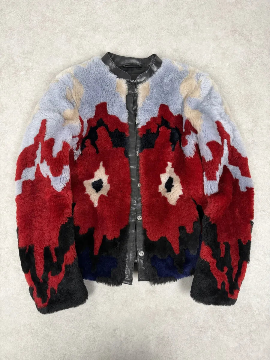 SS2014 Emporio Armani Red & Blue Abstract Lamb Shearling Jacket bNNBBvS 0