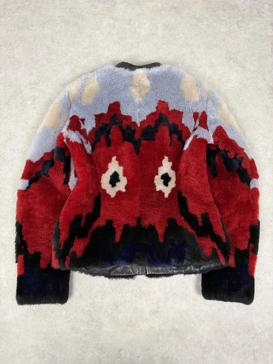 SS2014 Emporio Armani Red & Blue Abstract Lamb Shearling Jacket bNNBBvS 1