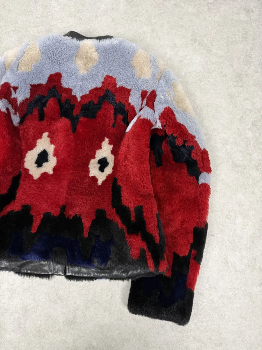 SS2014 Emporio Armani Red & Blue Abstract Lamb Shearling Jacket bNNBBvS 5