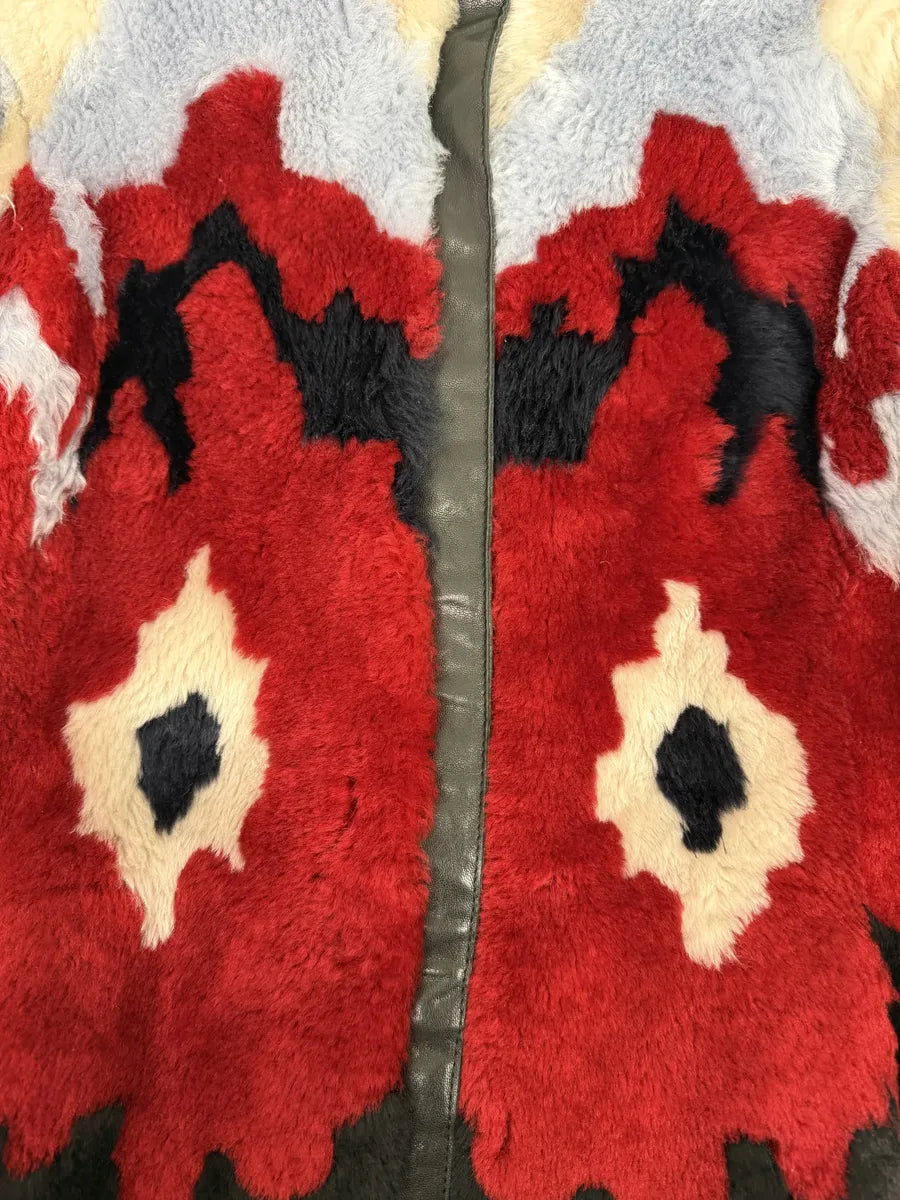 SS2014 Emporio Armani Red & Blue Abstract Lamb Shearling Jacket bNNBBvS 6