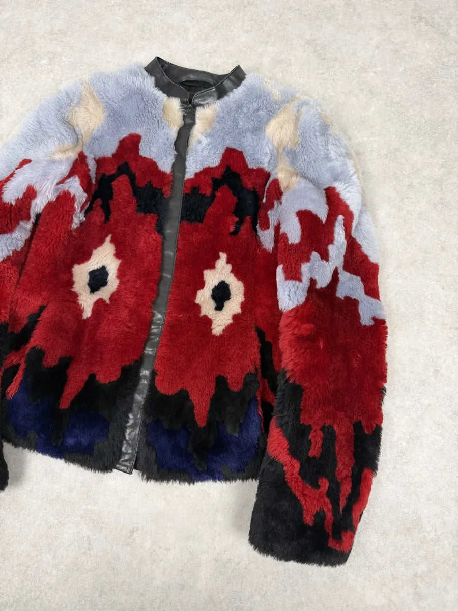 SS2014 Emporio Armani Red & Blue Abstract Lamb Shearling Jacket bNNBBvS 8
