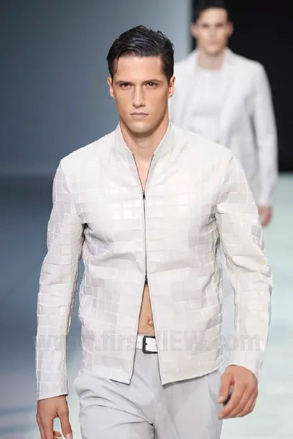 SS2014 Emporio Armani Square Beige Leather Bomber Jacket vAhGjnT 1
