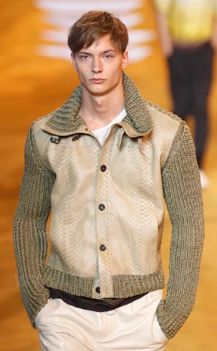SS2014 Fendi Python Leather & Wool Beige Buttoned Jacket BOrRytf 1