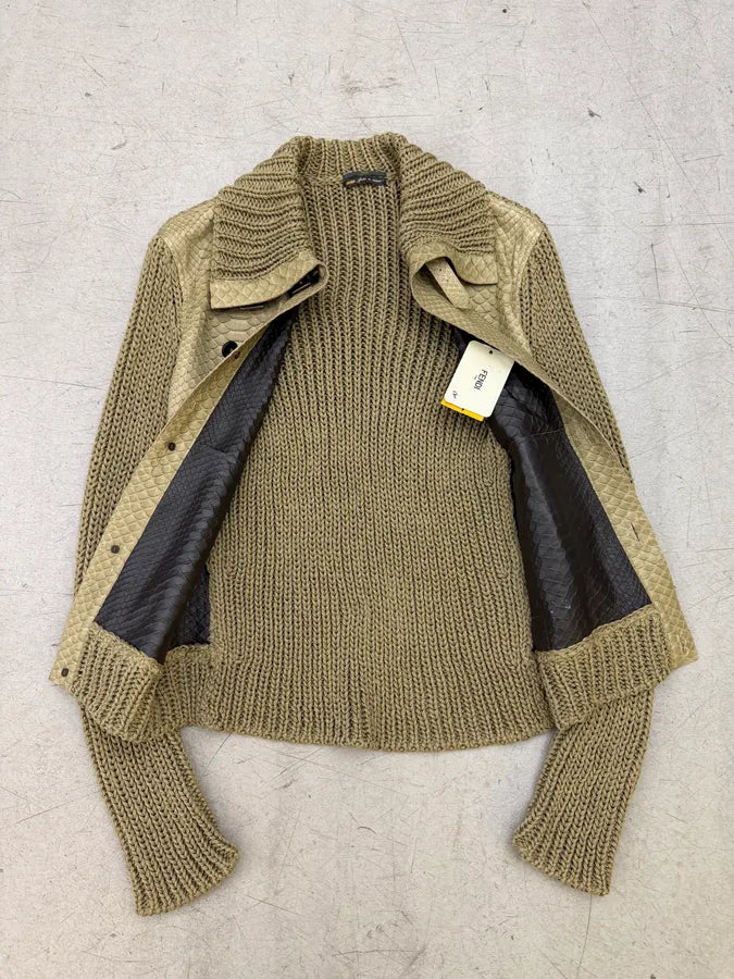 SS2014 Fendi Python Leather & Wool Beige Buttoned Jacket BOrRytf 11