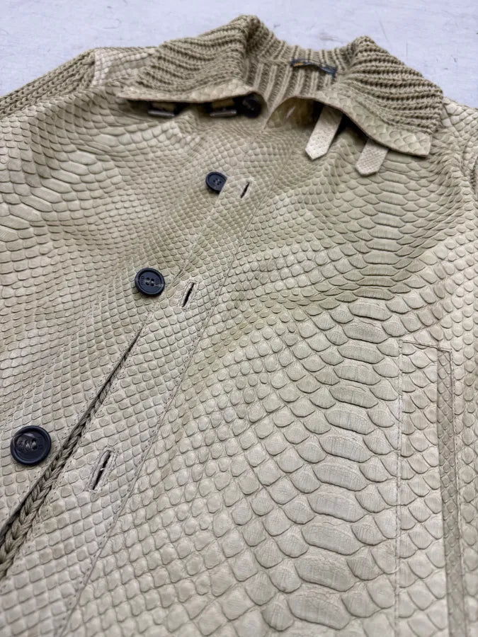 SS2014 Fendi Python Leather & Wool Beige Buttoned Jacket BOrRytf 12