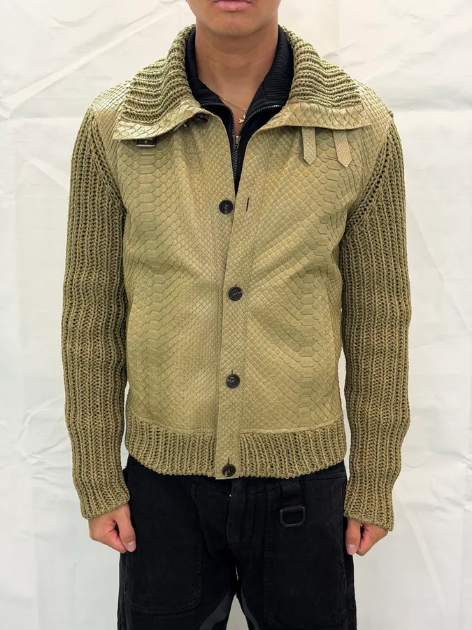 SS2014 Fendi Python Leather & Wool Beige Buttoned Jacket BOrRytf 2