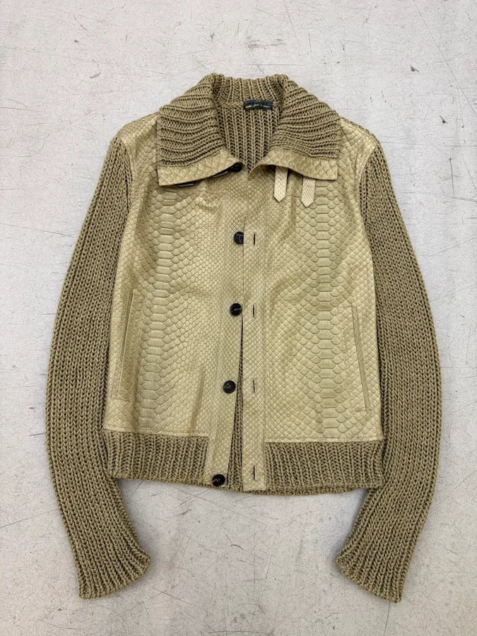 SS2014 Fendi Python Leather & Wool Beige Buttoned Jacket BOrRytf 4