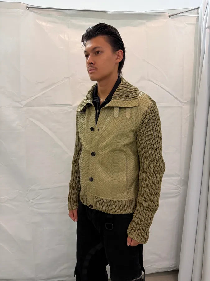 SS2014 Fendi Python Leather & Wool Beige Buttoned Jacket BOrRytf 8