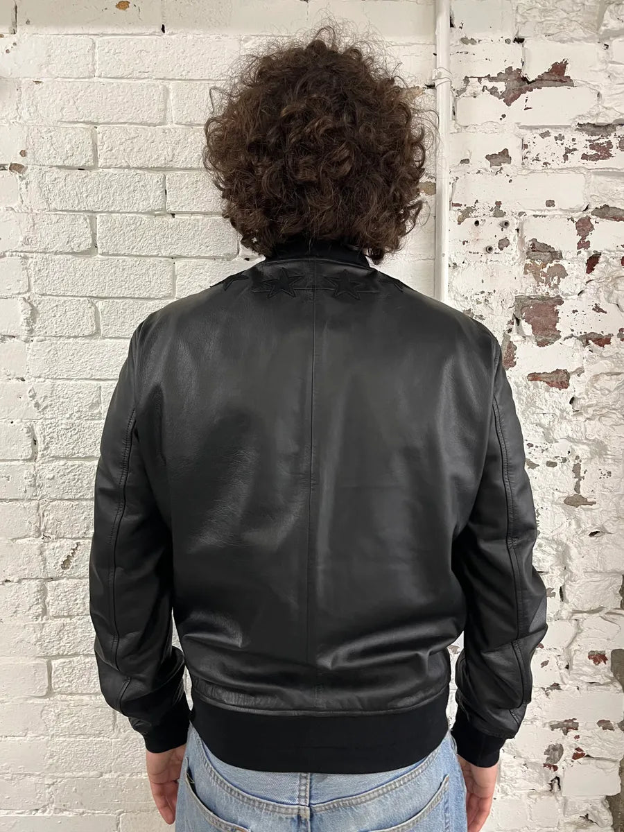SS2014 Givenchy Black Leather Star Bomber Jacket by Riccardo Tisci gAluIxs 2