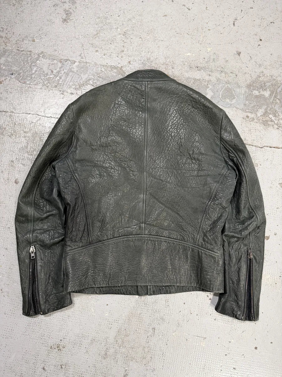 SS2014 Maison Margiela Dark Green 5 Zip Biker Grained Leather Jacket mJyRbDh 1