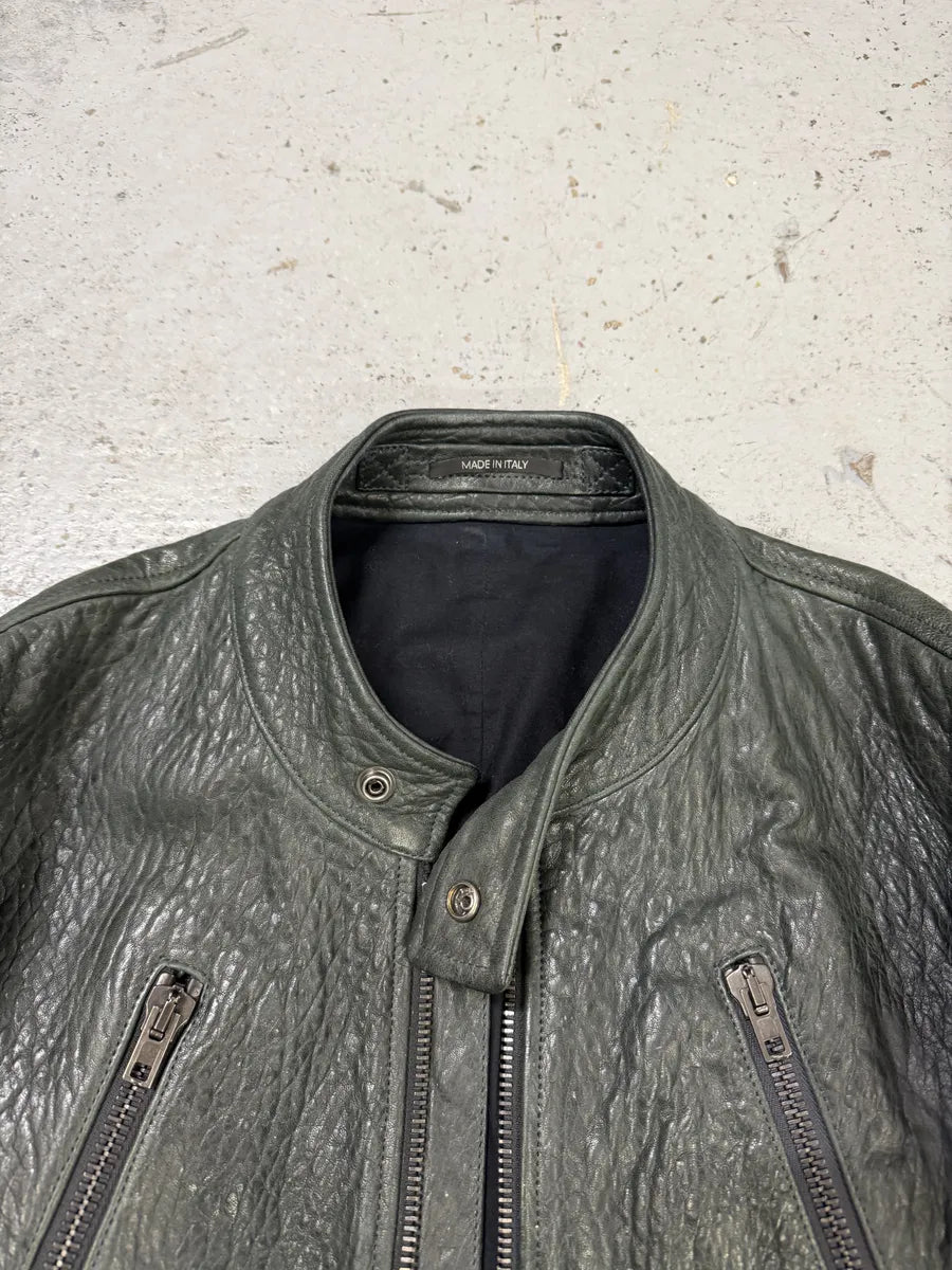 SS2014 Maison Margiela Dark Green 5 Zip Biker Grained Leather Jacket mJyRbDh 10