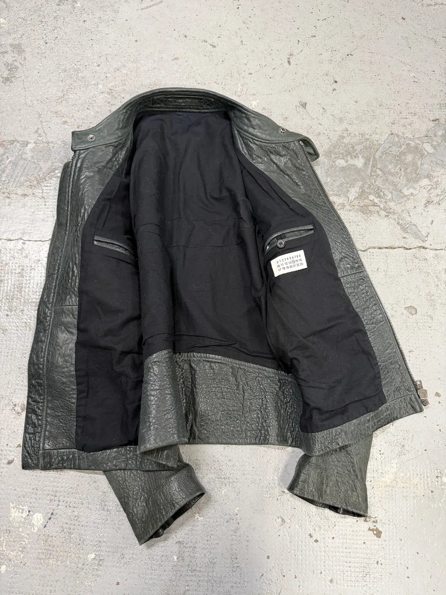 SS2014 Maison Margiela Dark Green 5 Zip Biker Grained Leather Jacket mJyRbDh 13