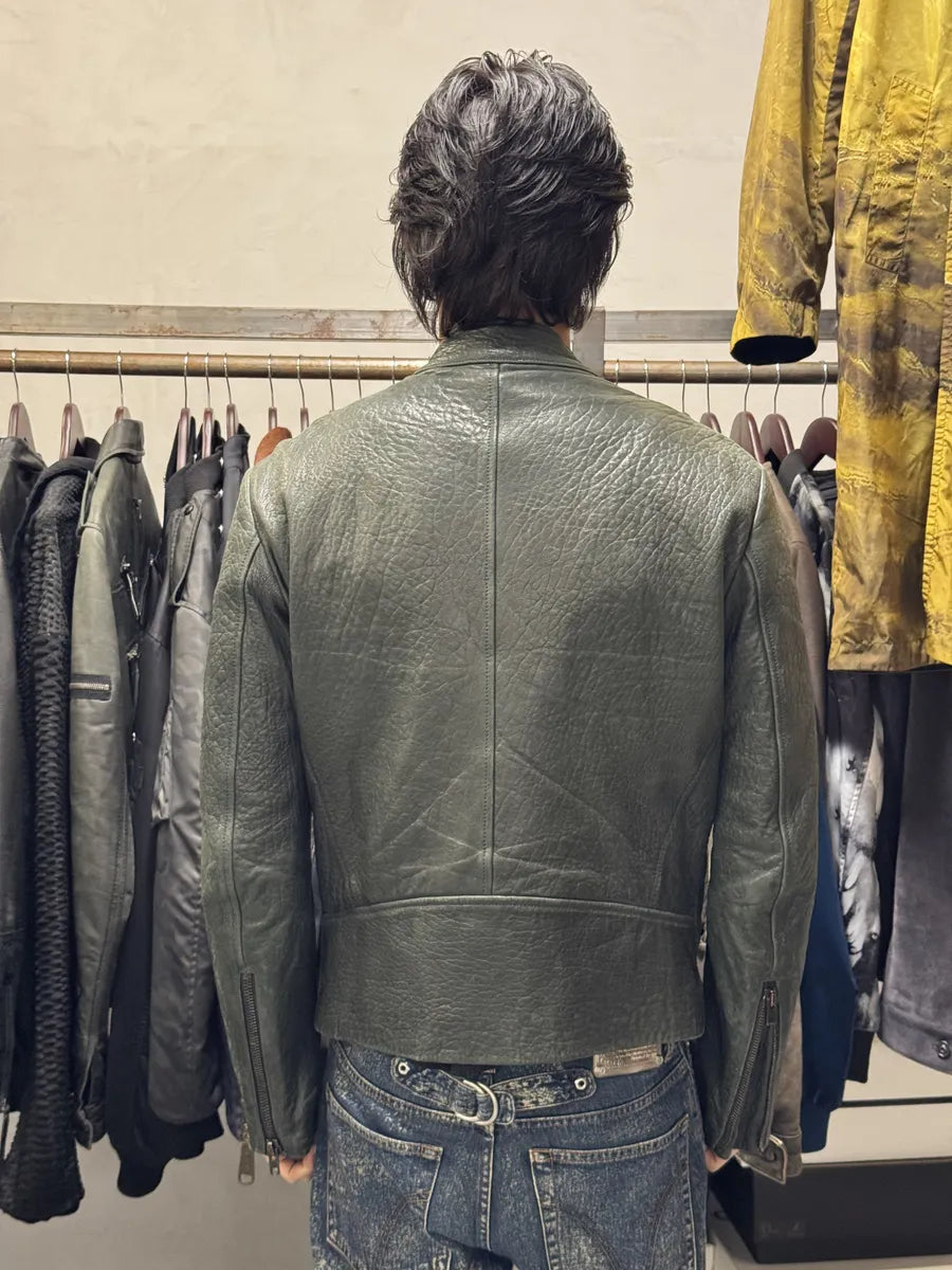 SS2014 Maison Margiela Dark Green 5 Zip Biker Grained Leather Jacket mJyRbDh 3