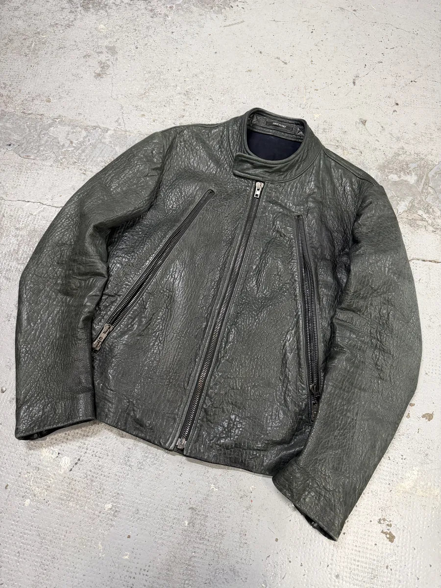 SS2014 Maison Margiela Dark Green 5 Zip Biker Grained Leather Jacket mJyRbDh 5