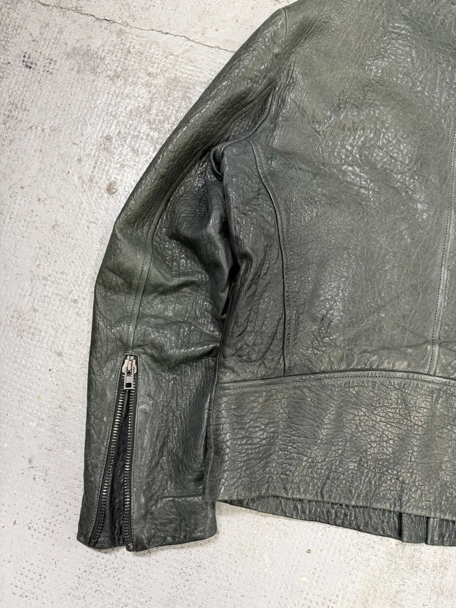 SS2014 Maison Margiela Dark Green 5 Zip Biker Grained Leather Jacket mJyRbDh 6
