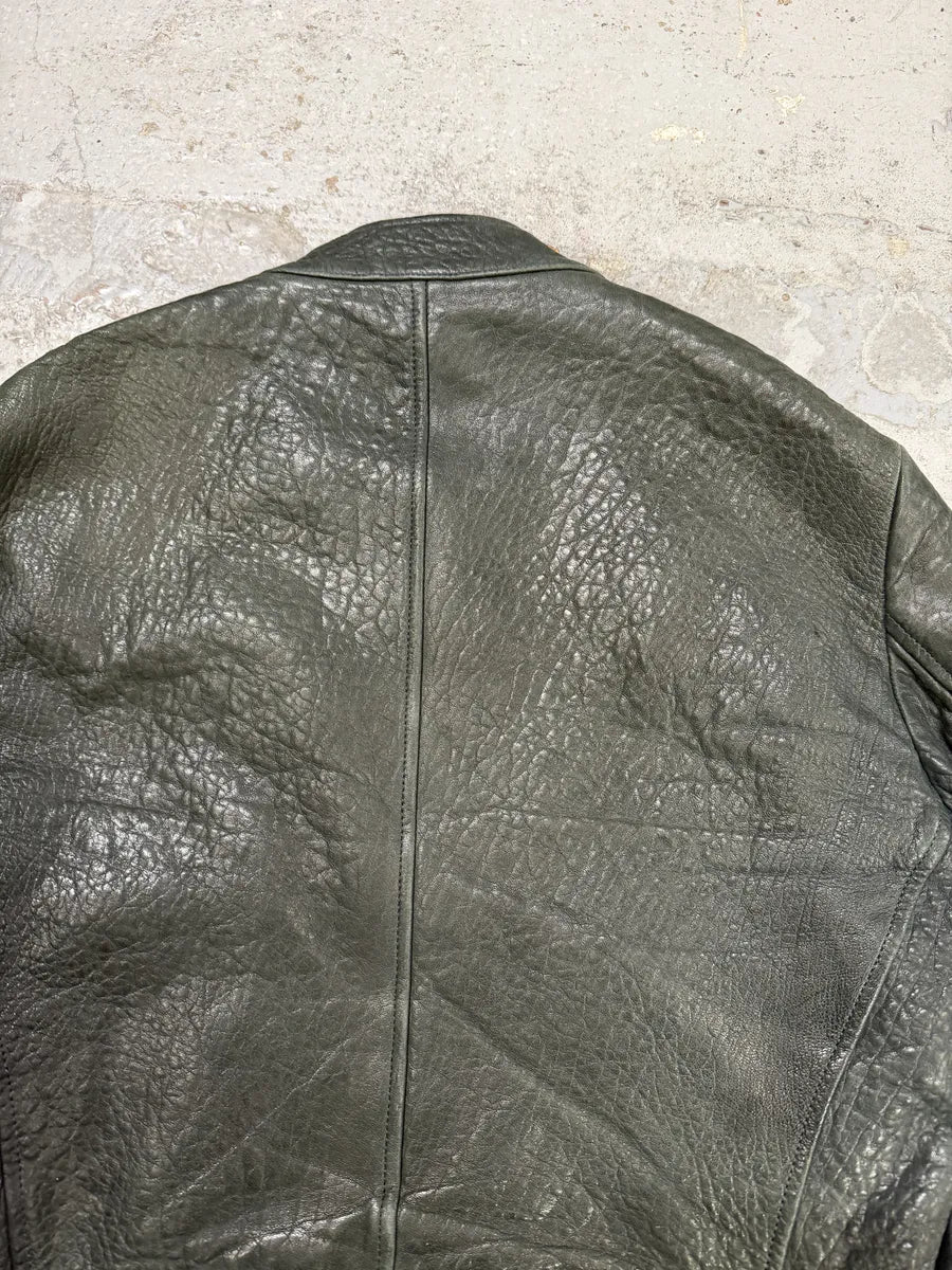 SS2014 Maison Margiela Dark Green 5 Zip Biker Grained Leather Jacket mJyRbDh 7