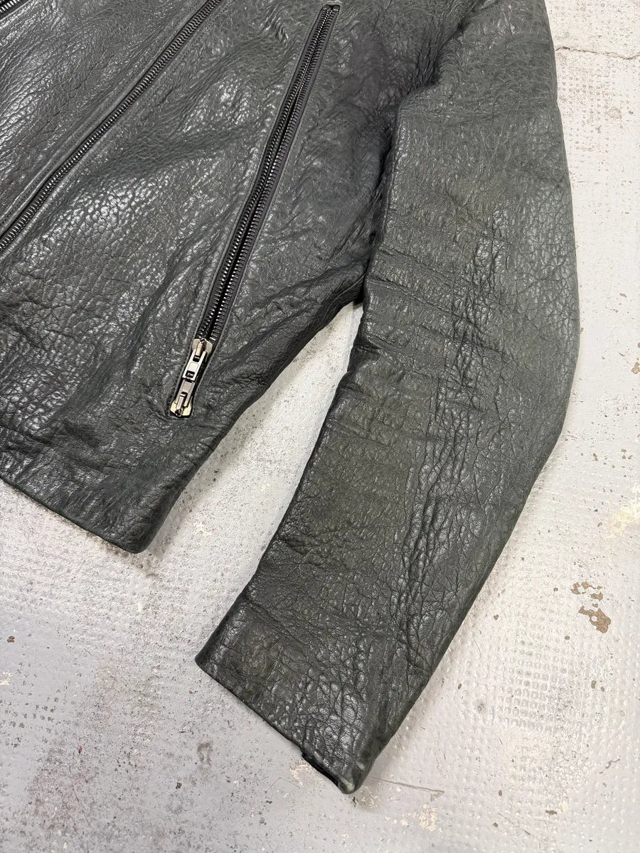 SS2014 Maison Margiela Dark Green 5 Zip Biker Grained Leather Jacket mJyRbDh 8