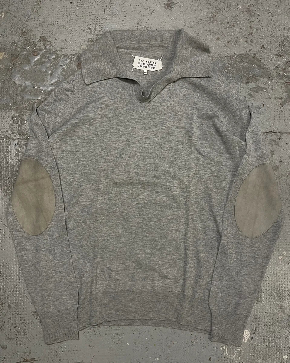 SS2014 Maison Margiela Grey Elbow Patch Polo Collar Sweater mMZzWLn 0