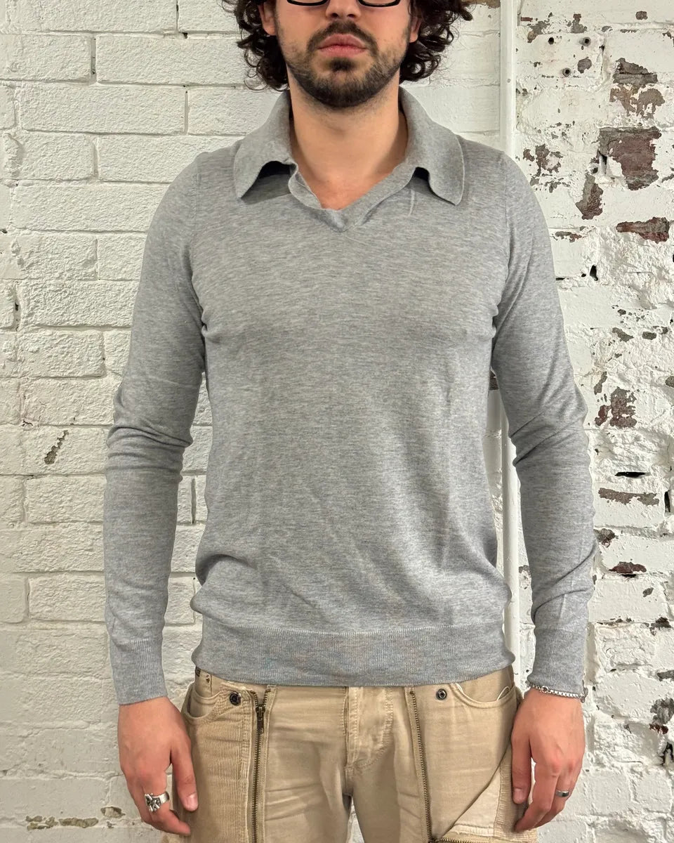 SS2014 Maison Margiela Grey Elbow Patch Polo Collar Sweater mMZzWLn 1