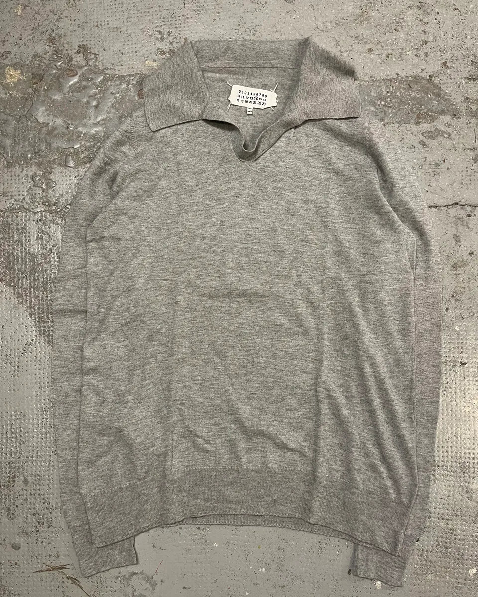 SS2014 Maison Margiela Grey Elbow Patch Polo Collar Sweater mMZzWLn 3