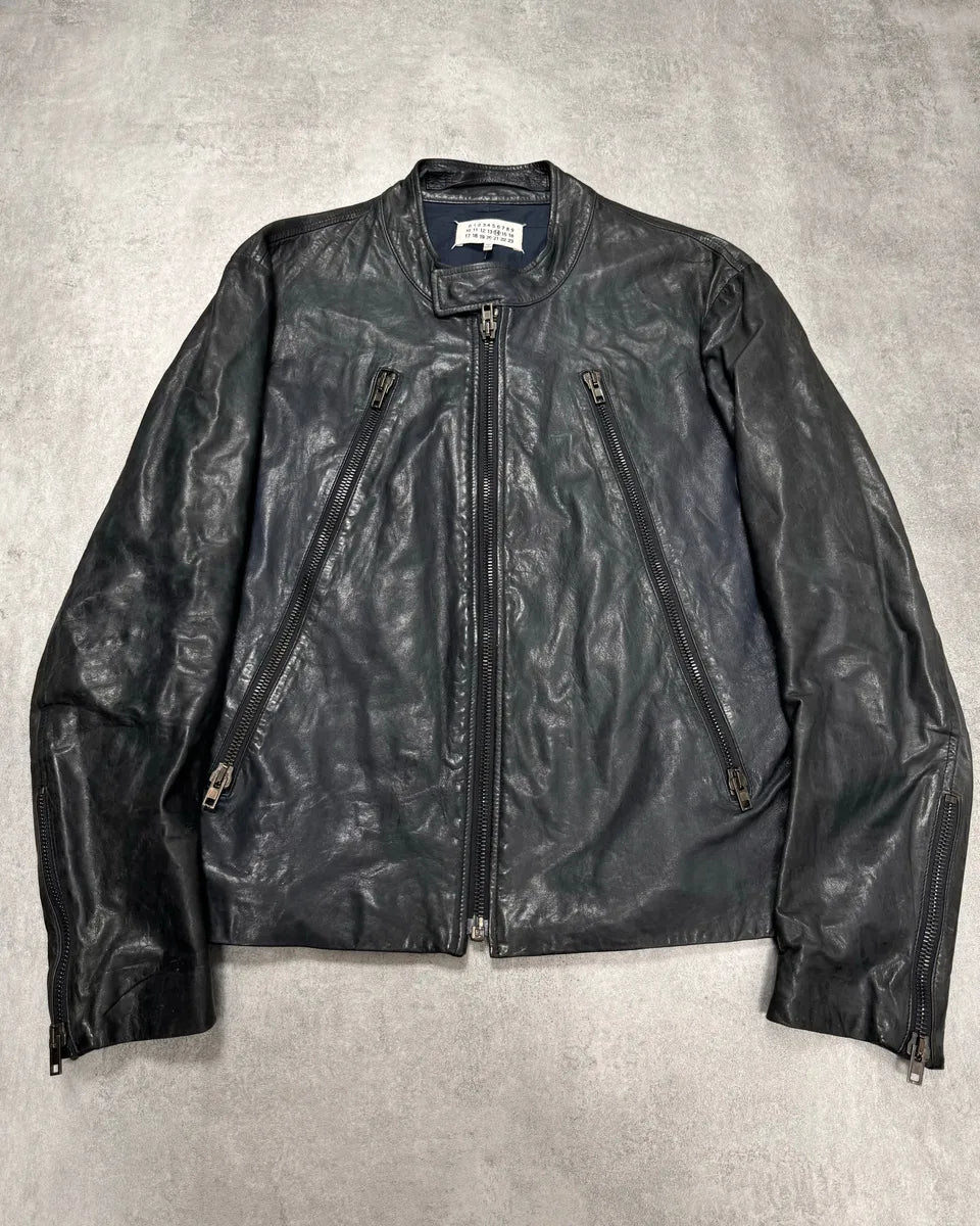 SS2014 Maison Margiela Navy 5-Zip Leather Jacket (L) 0