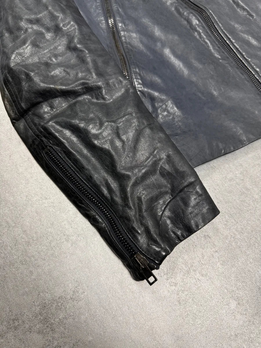 SS2014 Maison Margiela Navy 5-Zip Leather Jacket (L) 4