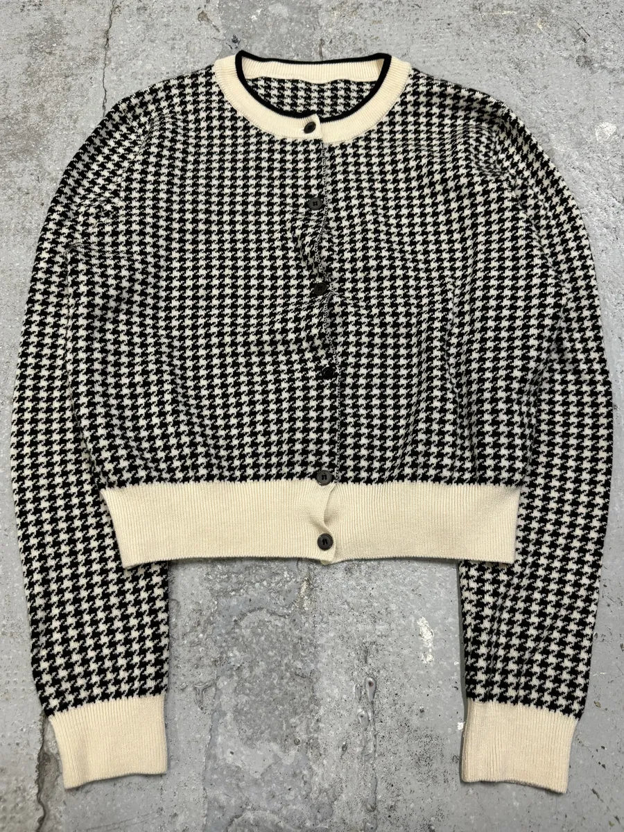 SS2014 Miu Miu Houndstooth Black & White Wool Cardigan iSHjhrr 0