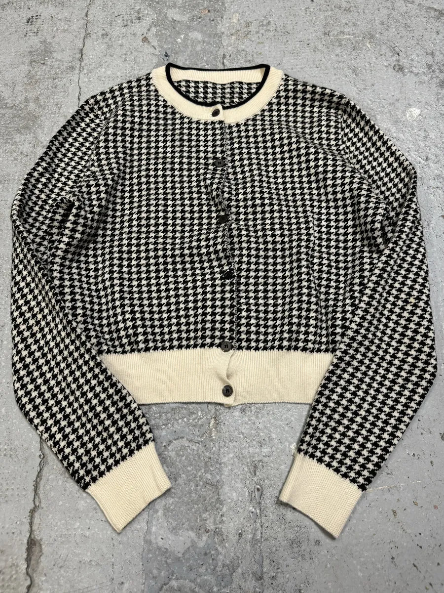 SS2014 Miu Miu Houndstooth Black & White Wool Cardigan iSHjhrr 2