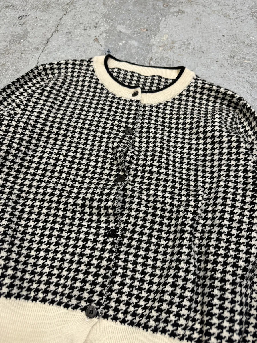SS2014 Miu Miu Houndstooth Black & White Wool Cardigan iSHjhrr 5