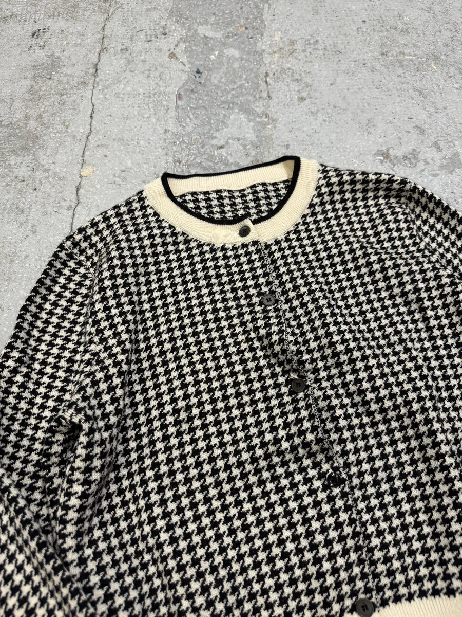 SS2014 Miu Miu Houndstooth Black & White Wool Cardigan iSHjhrr 6