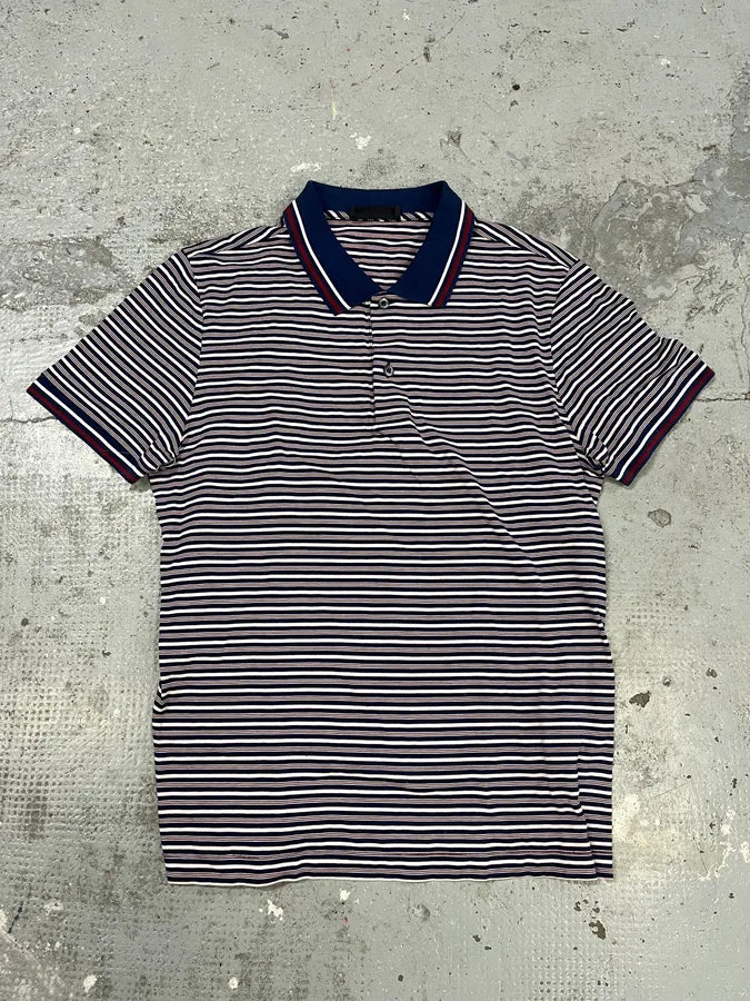 SS2014 Prada Bordeaux & Navy Striped Polo Shirt (M/L) XJGNdjP 0