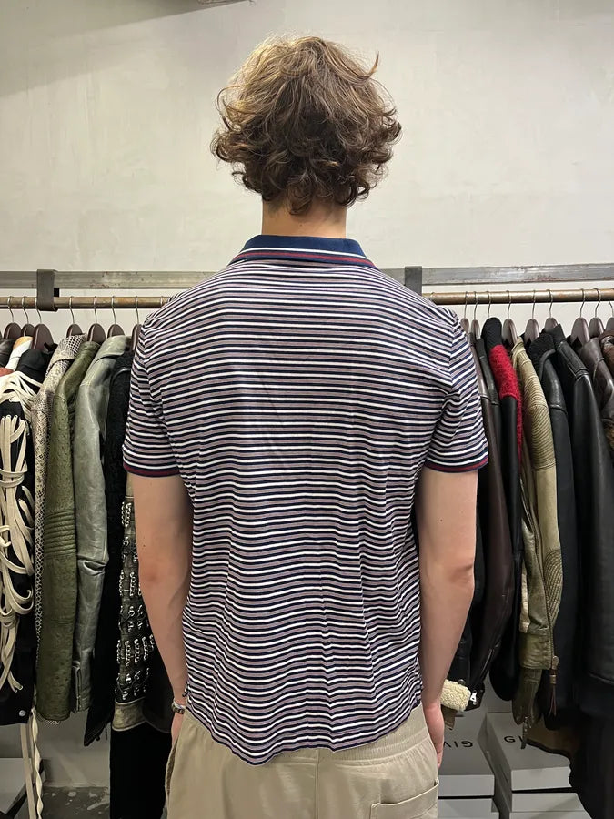 SS2014 Prada Bordeaux & Navy Striped Polo Shirt (M/L) XJGNdjP 2