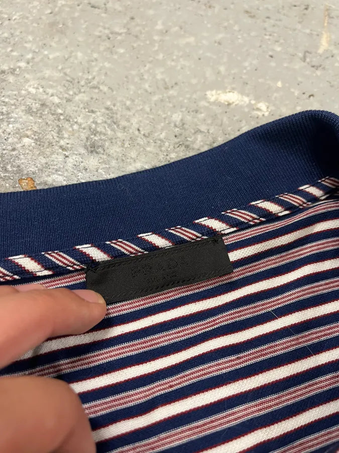 SS2014 Prada Bordeaux & Navy Striped Polo Shirt (M/L) XJGNdjP 6