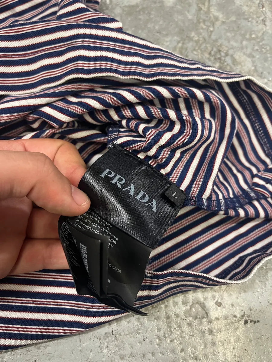 SS2014 Prada Bordeaux & Navy Striped Polo Shirt (M/L) XJGNdjP 8